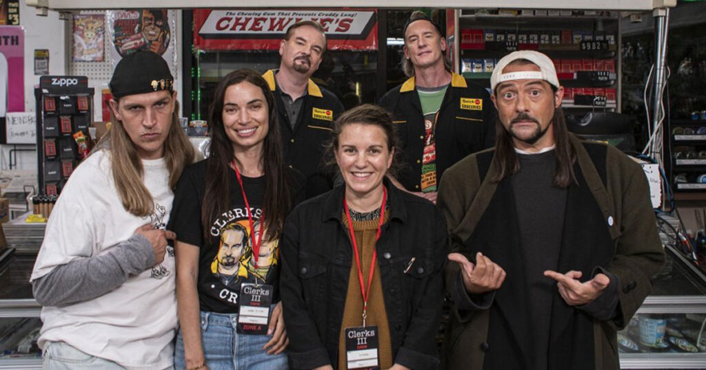 Kevin Smith and Jason Mewes pose for the wrap of Clerks 3