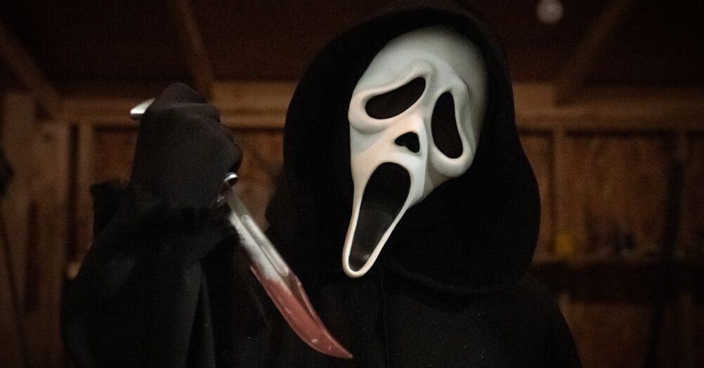 NECA's Ultimate Ghostface Inferno action figure is inspired by the Stab 8 flamethrower moment in Scream (2022)