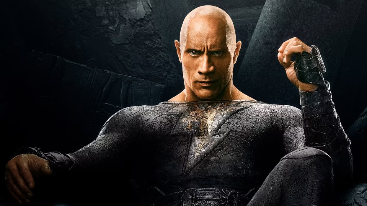 Dwayne Johnson As Black Adam Flying and Fighting with Henry Cavill