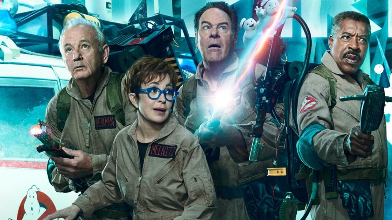 Ghostbusters Frozen Empire promo image features the original